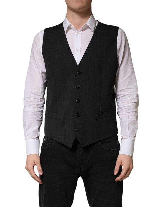 Dolce & Gabbana Black Wool Dress Men Formal Waistcoat Vest