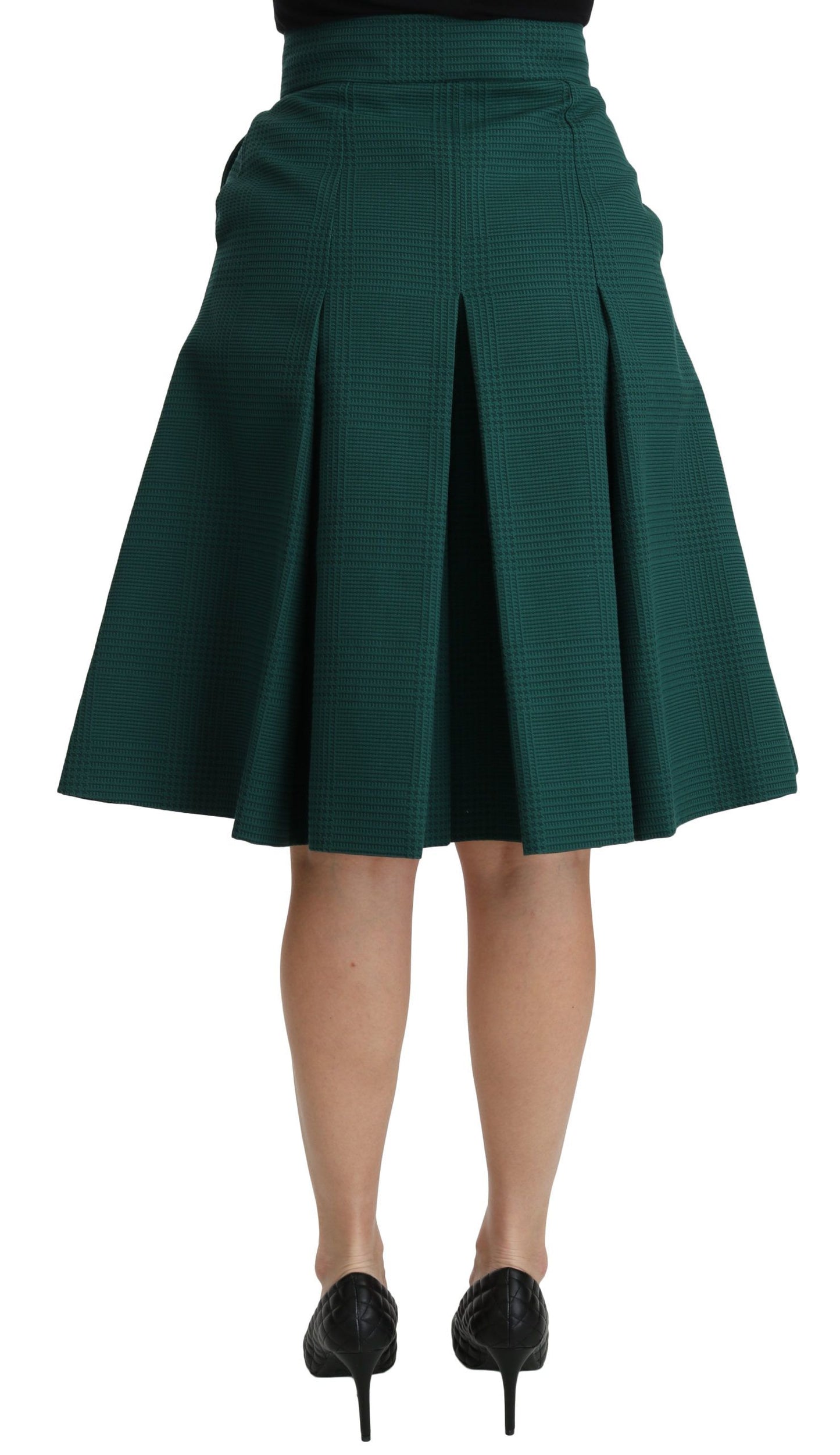 Dolce & Gabbana Green Pleated A-line High Waist Cotton Skirt