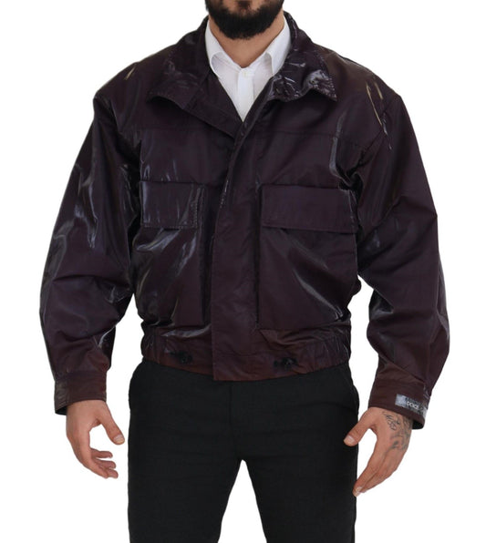Dolce & Gabbana Purple Nylon Collared Biker Coat Jacket