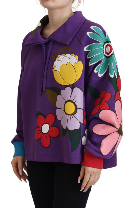 Dolce & Gabbana Purple Floral Print Pullover Cotton Sweater