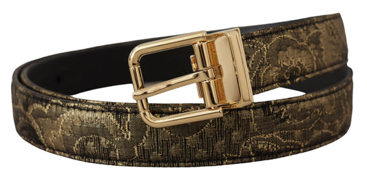 Dolce & Gabbana Black Two-toned Leather Gold Engraved Buckle Belt
