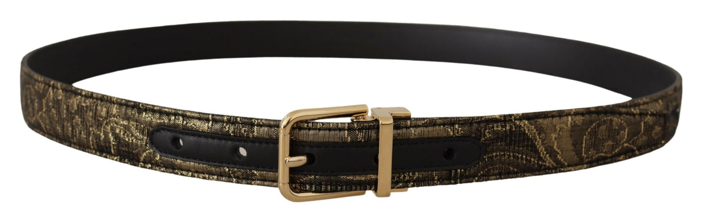 Dolce & Gabbana Black Two-toned Leather Gold Engraved Buckle Belt