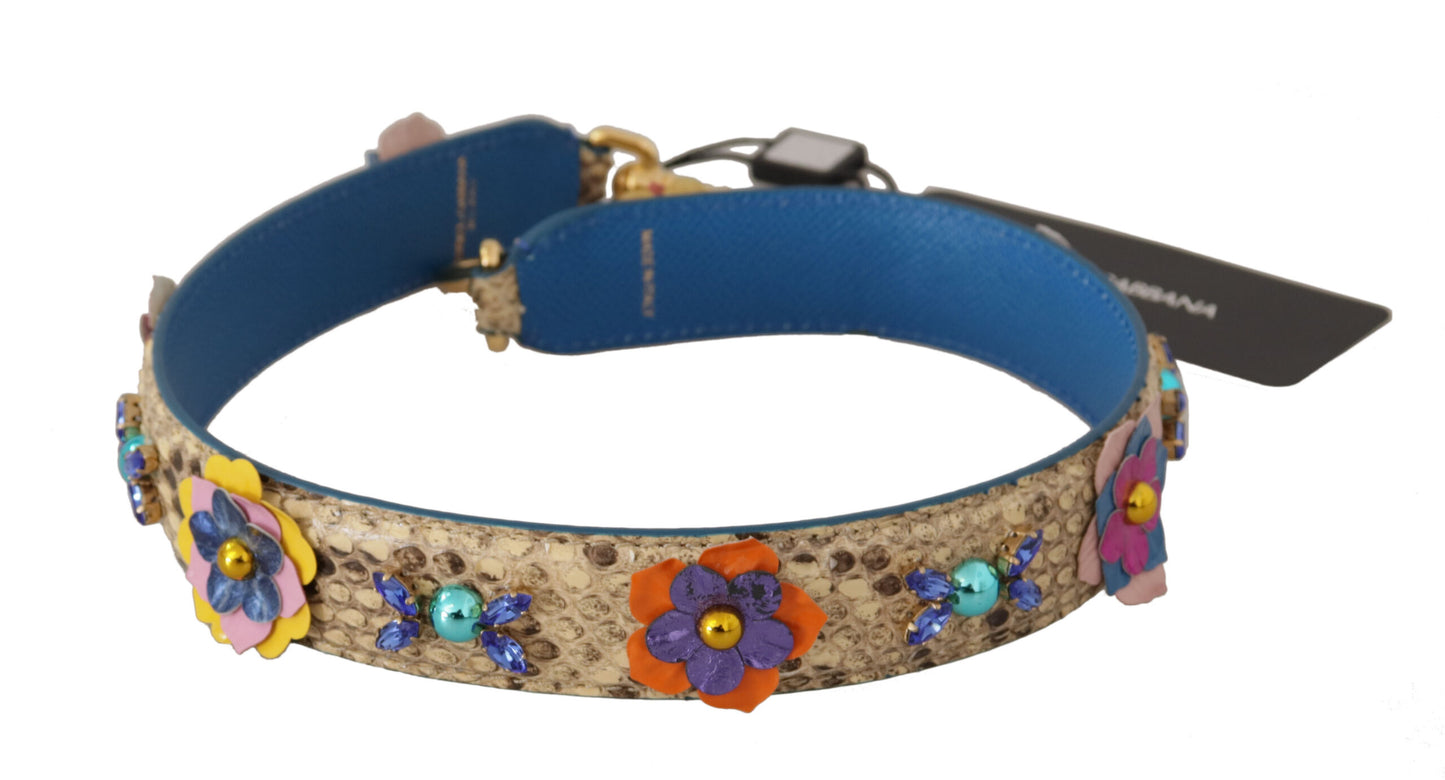 Dolce & Gabbana Beige Python Leather Floral Studded Shoulder Strap