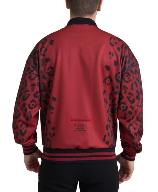Dolce & Gabbana Red Leopard Polyester Bomber Full Zip Jacket