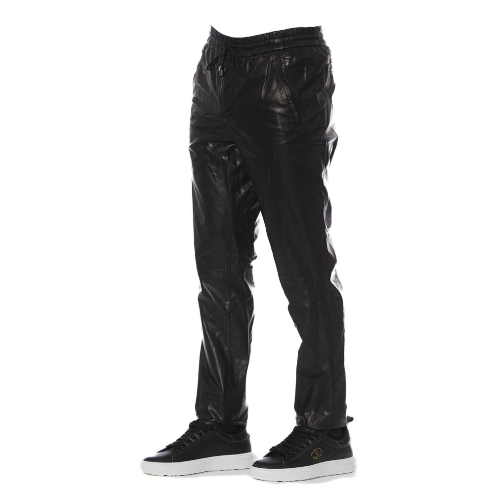 Trussardi Black Lamb Leather Men Jeans