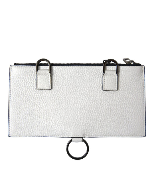 Dolce & Gabbana White Calfskin Leather Large Crossbody Card Holder Wallet