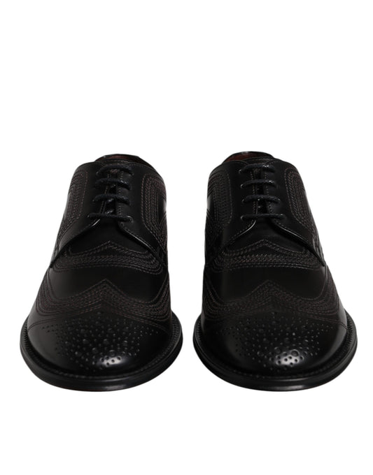 Dolce & Gabbana Black Embroidered Classic Leather Derby Dress Shoes