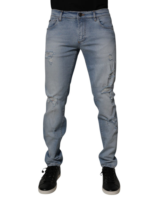 Dolce & Gabbana Blue Tattered Cotton Skinny Men Denim Jeans