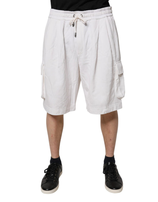 Dolce & Gabbana White Cotton Cargo Bermuda Sweatshorts Shorts