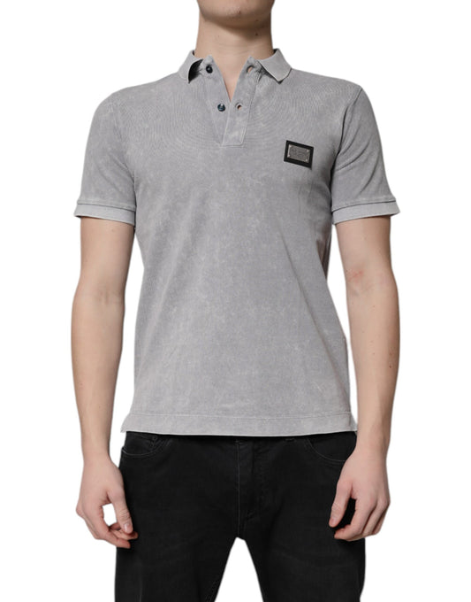 Dolce & Gabbana Gray Logo Plaque Cotton Men Polo Shirt T-shirt