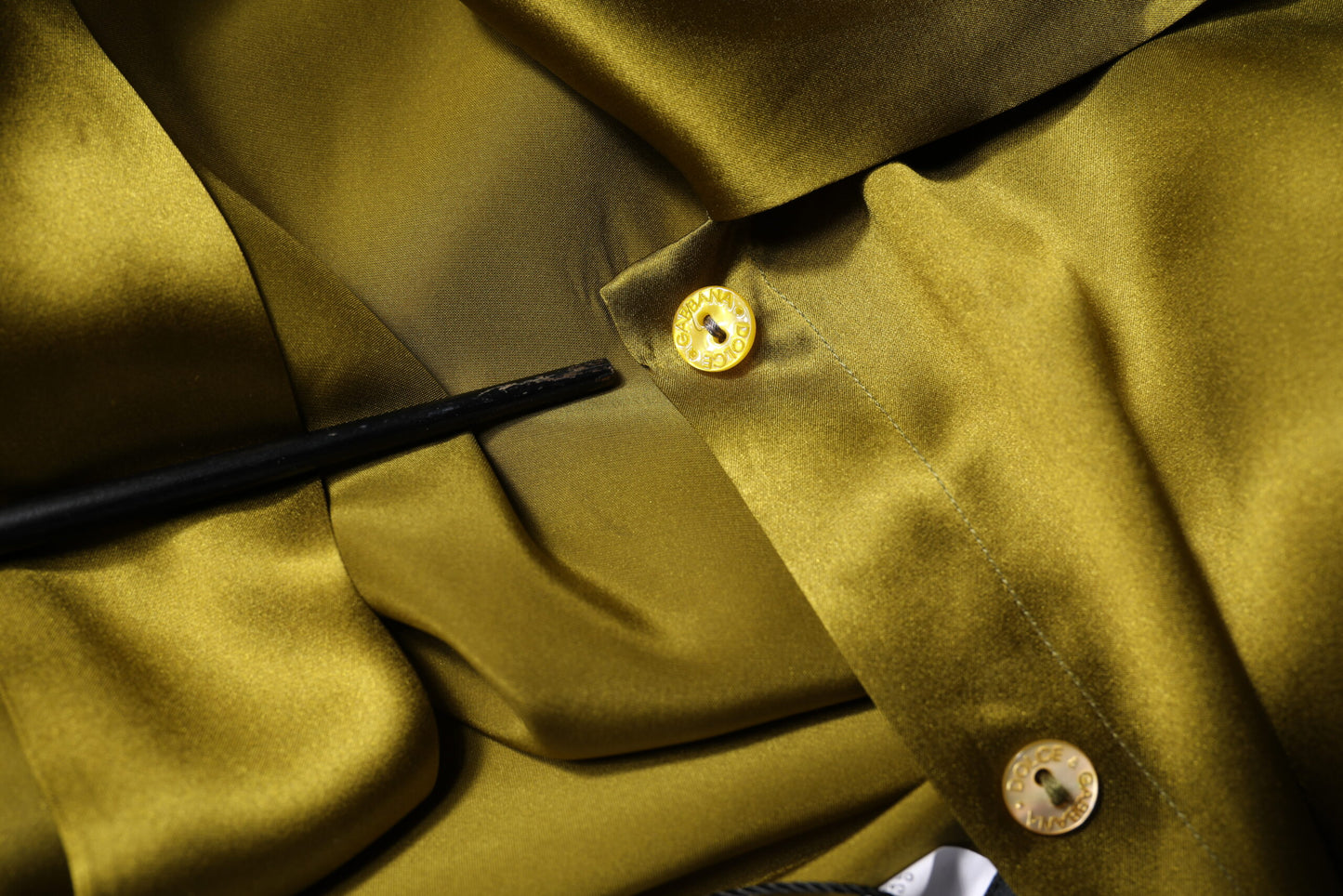 Dolce & Gabbana Olive Green Ascot Collar Long Sleeve Blouse Top