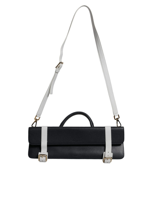 Dolce & Gabbana Blue White Calfskin Leather Crossbody Shoulder Bag