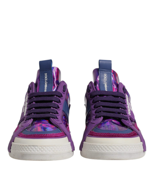 Dolce & Gabbana Purple Leather DG Logo Low Top Sneakers Shoes