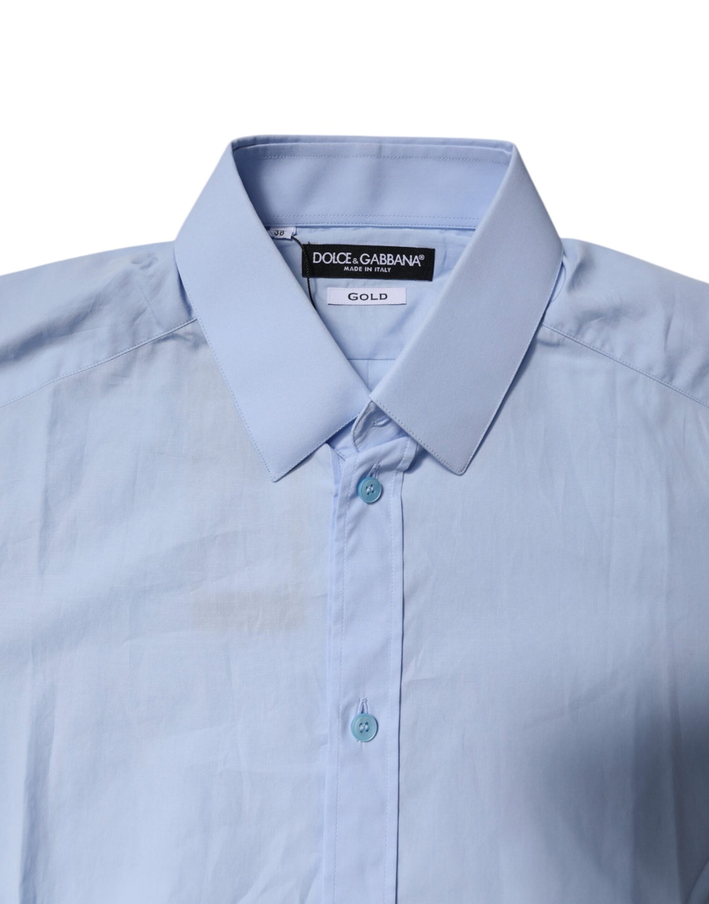 Dolce & Gabbana Light Blue Cotton GOLD Dress Formal Shirt