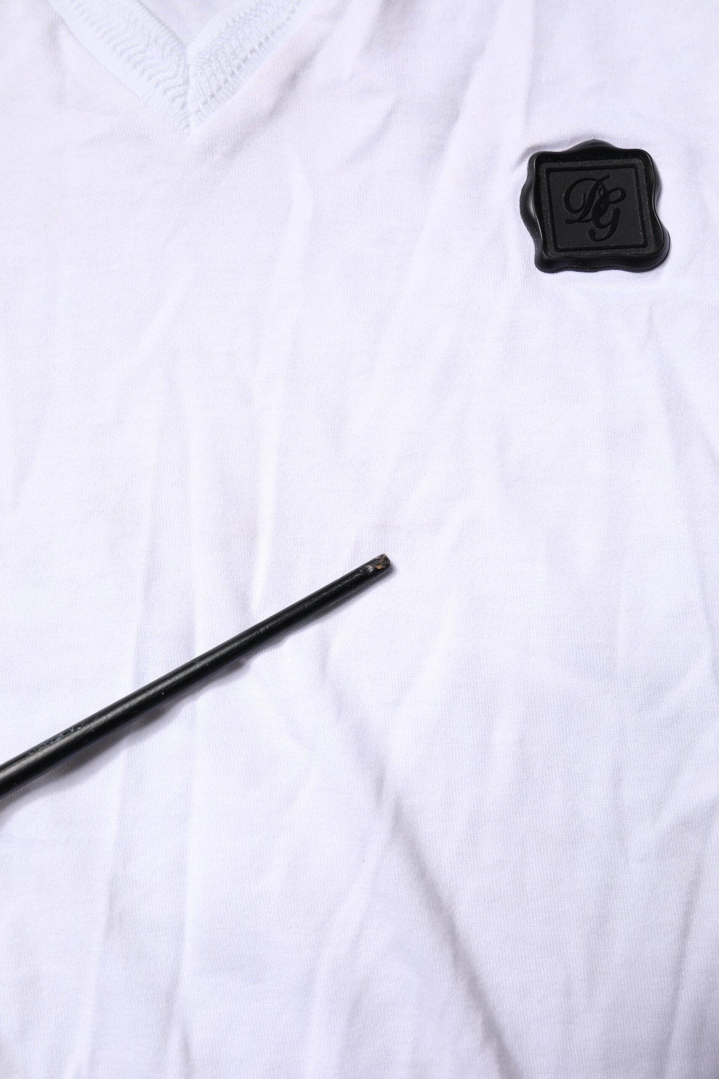 Dolce & Gabbana White Cotton Logo Patch V-neck Tee T-shirt