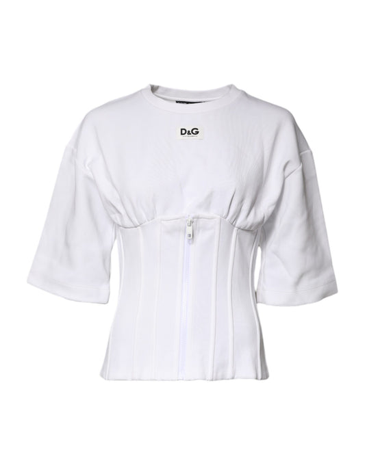 Dolce & Gabbana White Cotton Blend 3/4 Sleeves Blouse Top