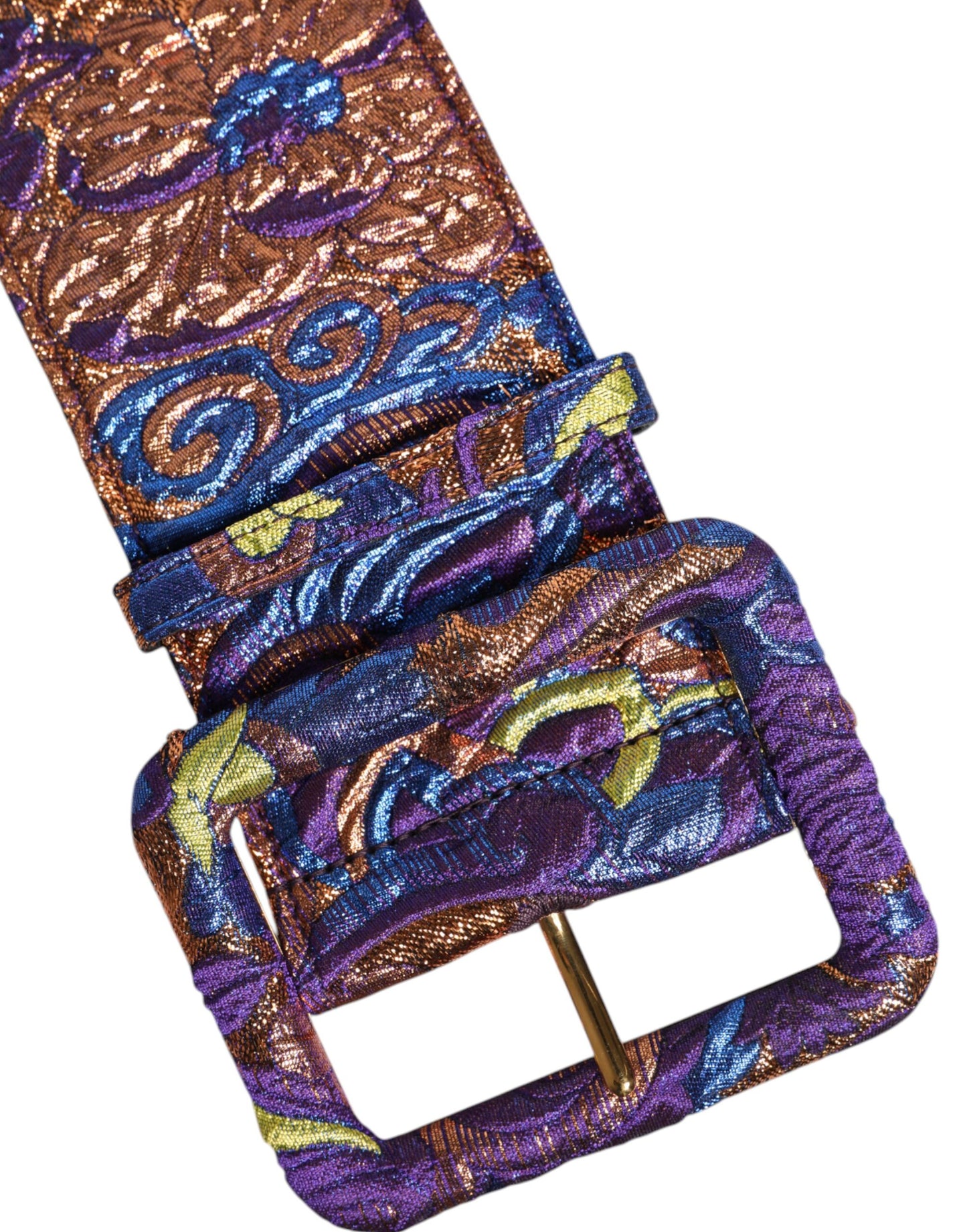 Dolce & Gabbana Multicolor Floral Jacquard Lurex Wide Waist Buckle Belt
