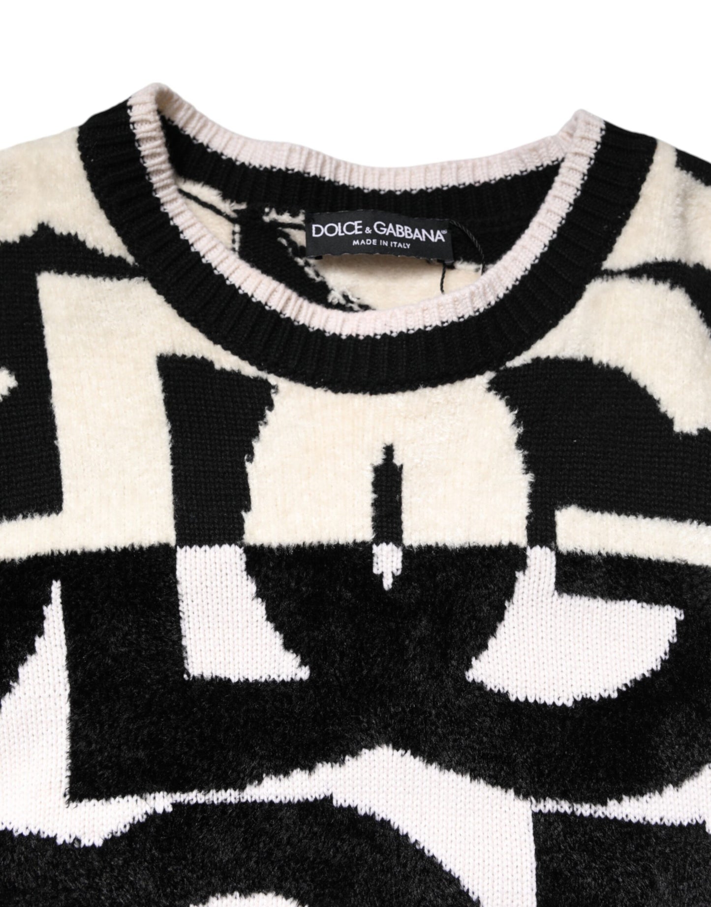 Dolce & Gabbana White Black Logo Print Women Pullover Sweater