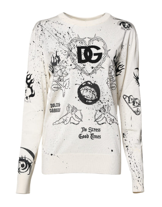 Dolce & Gabbana White Logo Angel Print Women Pullover Sweater