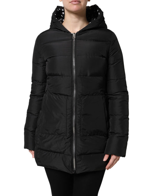 Dolce & Gabbana Black Puffer Hooded Zip Reversible Jacket