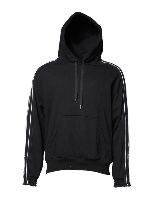 Dolce & Gabbana Black Cotton Logo Hooded Sweatshirt Sweater