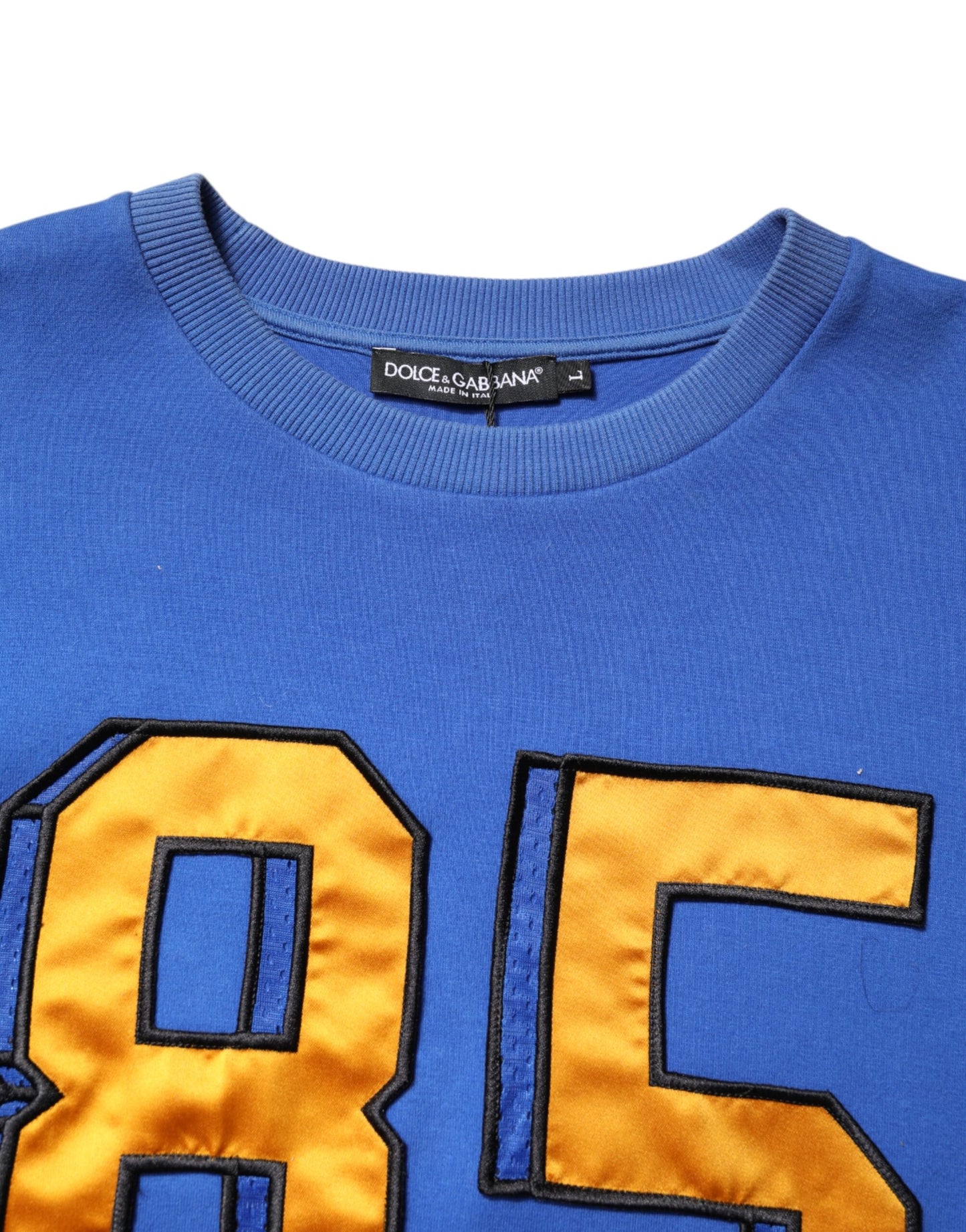 Dolce & Gabbana Blue Printed Cotton Cropped Crew Neck T-shirt