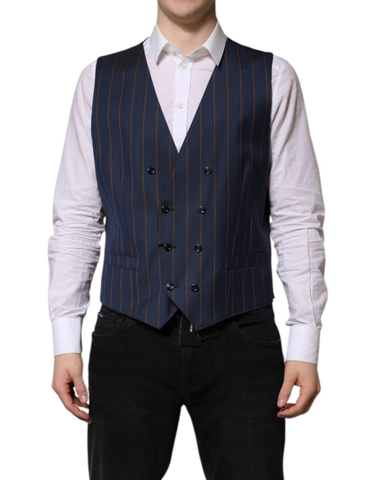 Dolce & Gabbana Blue Stripes Wool Formal Men Waistcoat Vest