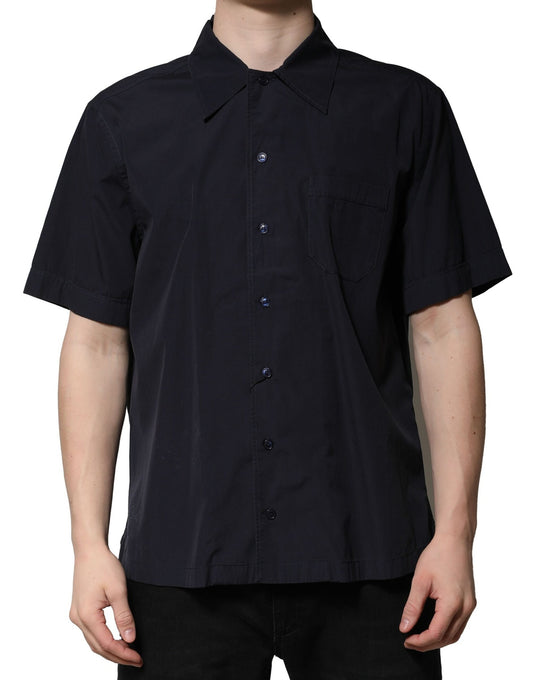 Dolce & Gabbana Dark Blue Cotton Short Sleeves Casual Shirt