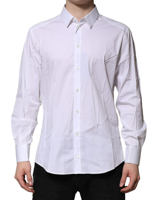 Dolce & Gabbana White Cotton Long Sleeves GOLD Formal Shirt