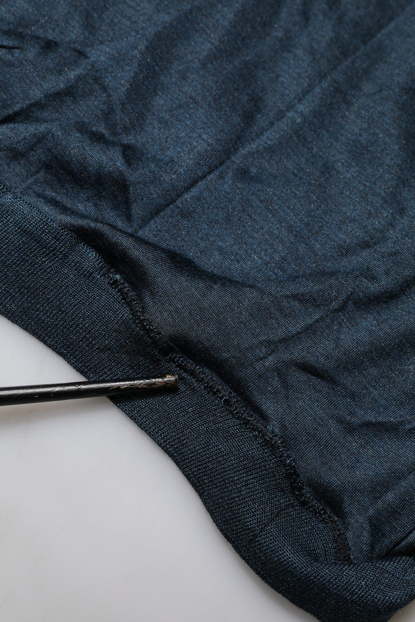 Dolce & Gabbana Dark Blue Silk Logo Patch Crew Neck T-shirt