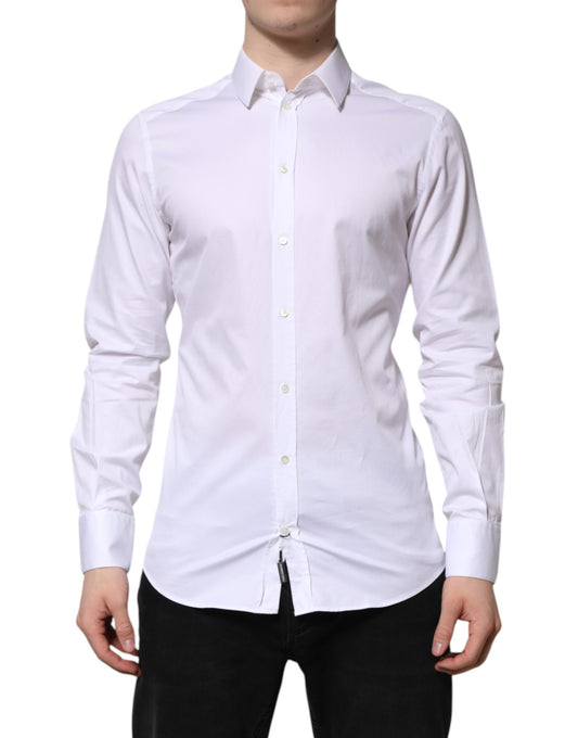Dolce & Gabbana White Cotton GOLD Long Sleeve Men Dress Shirt