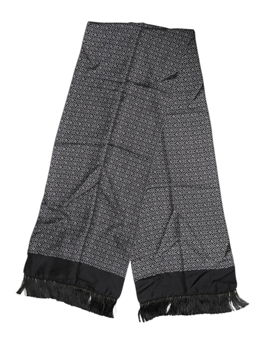 Dolce & Gabbana Black Patterned Fringes Men Foulard Scarf