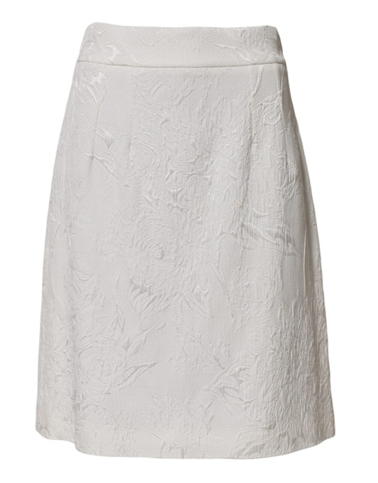 Dolce & Gabbana White Floral Brocade A-line High Waist Skirt