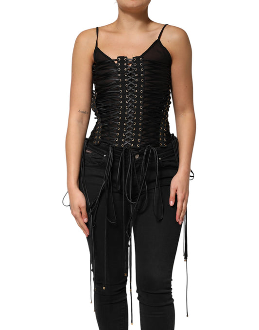 Dolce & Gabbana Black Eyelet Embellished Corset Style Top