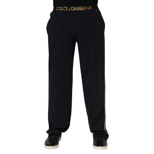 Dolce & Gabbana Black Modal Spandex Straight Logo Trouser Pants