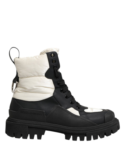 Dolce & Gabbana Black White Padded Mid Calf Lace Up Boots Shoes