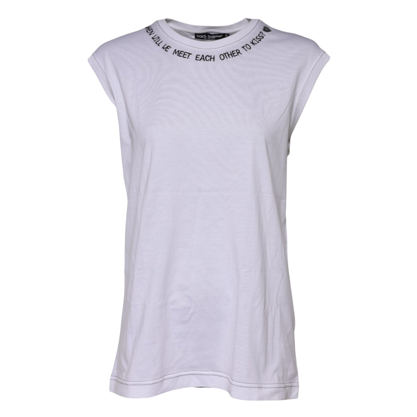 Dolce & Gabbana White Cotton Sleeveless Printed Tank T-shirt