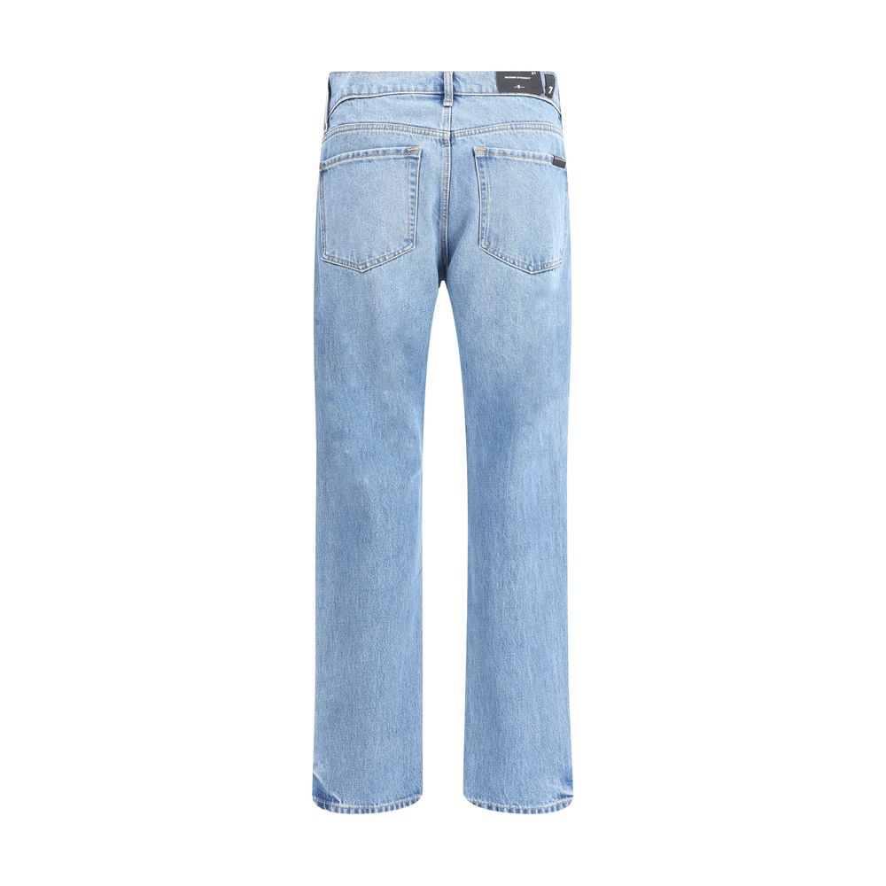 7FOR Light Blue Cotton Straight-Leg Jeans