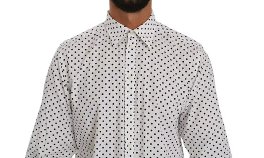 Dolce & Gabbana White Dotted Dress Formal MARTINI Shirt