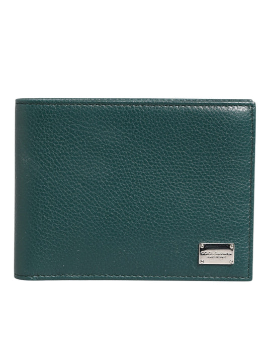 Dolce & Gabbana Green Leather DG Logo Engrave Bifold Card Holder Wallet