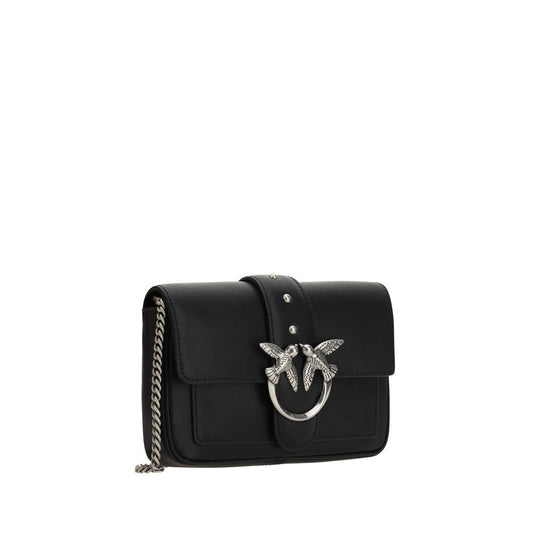 PINKO Black Calf Leather Bos Taurus Shoulder Bag