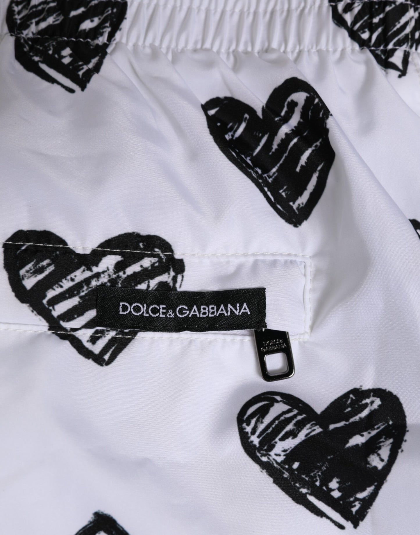 Dolce & Gabbana White Black Heart Print Men Boxer Short Swimwear