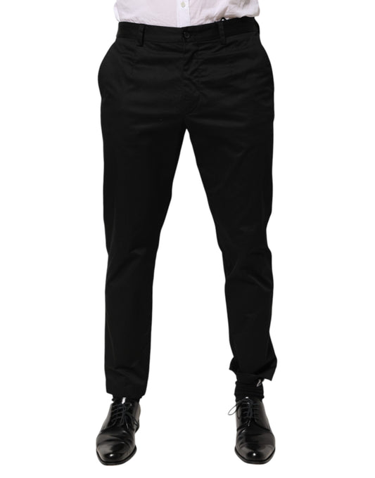 Dolce & Gabbana Black Cotton Tapered Men Formal Trousers Pants