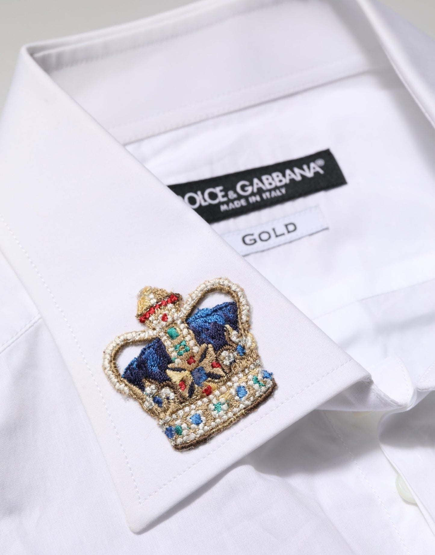 Dolce & Gabbana White Crown Collared GOLD Formal Dress Shirt