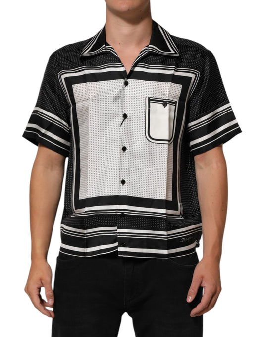 Dolce & Gabbana Black White StripeDot Print Casual Polo Shirt