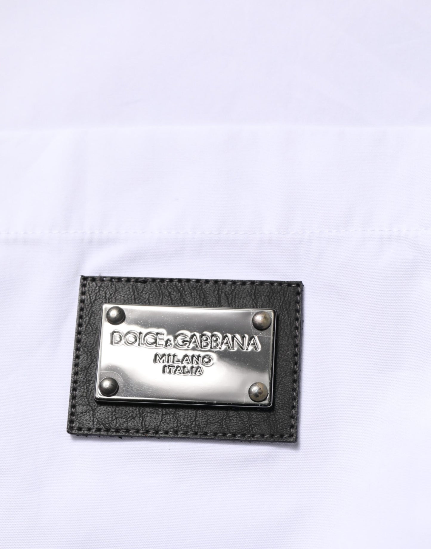 Dolce & Gabbana White Logo Plaque Collared Formal Dress Shirt