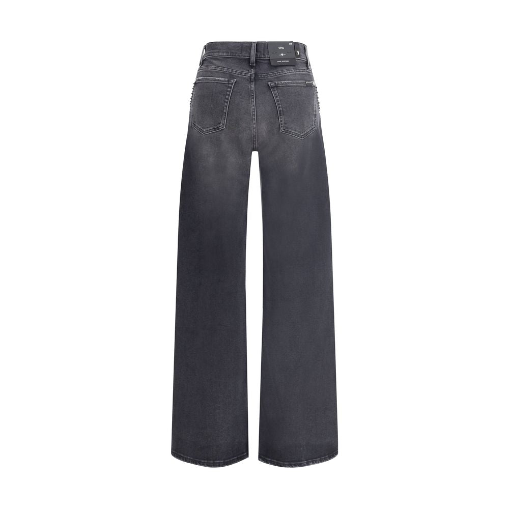 7FOR Black Cotton Straight-Leg Jeans