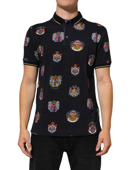 Dolce & Gabbana Blue Heraldic Crest Print Polo Shirt T-shirt