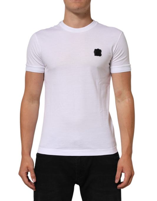 Dolce & Gabbana White Cotton Logo Patch Crew Neck T-shirt