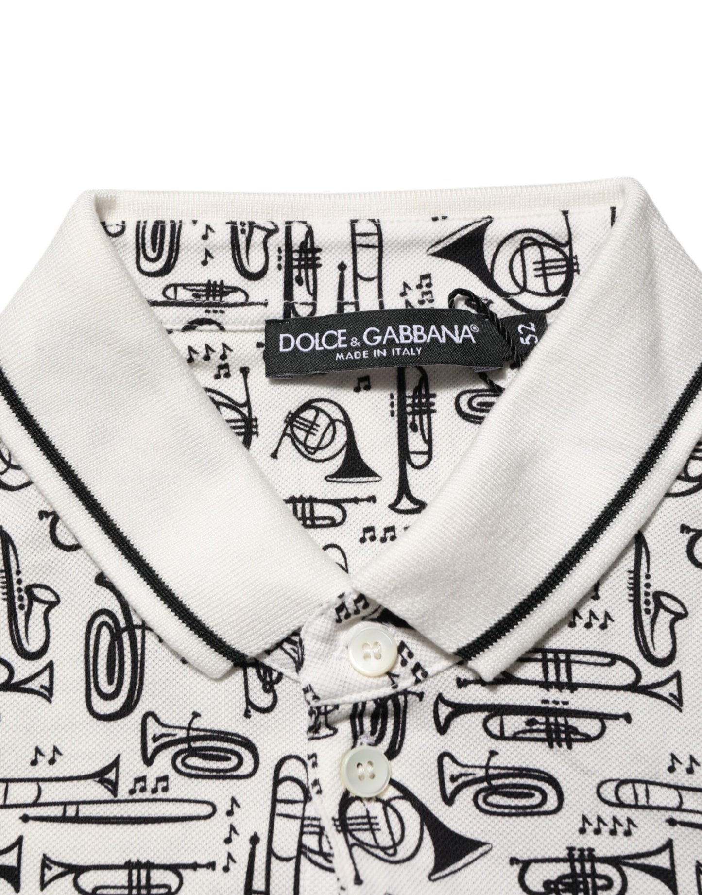 Dolce & Gabbana White Musical Print Collared Polo T-shirt